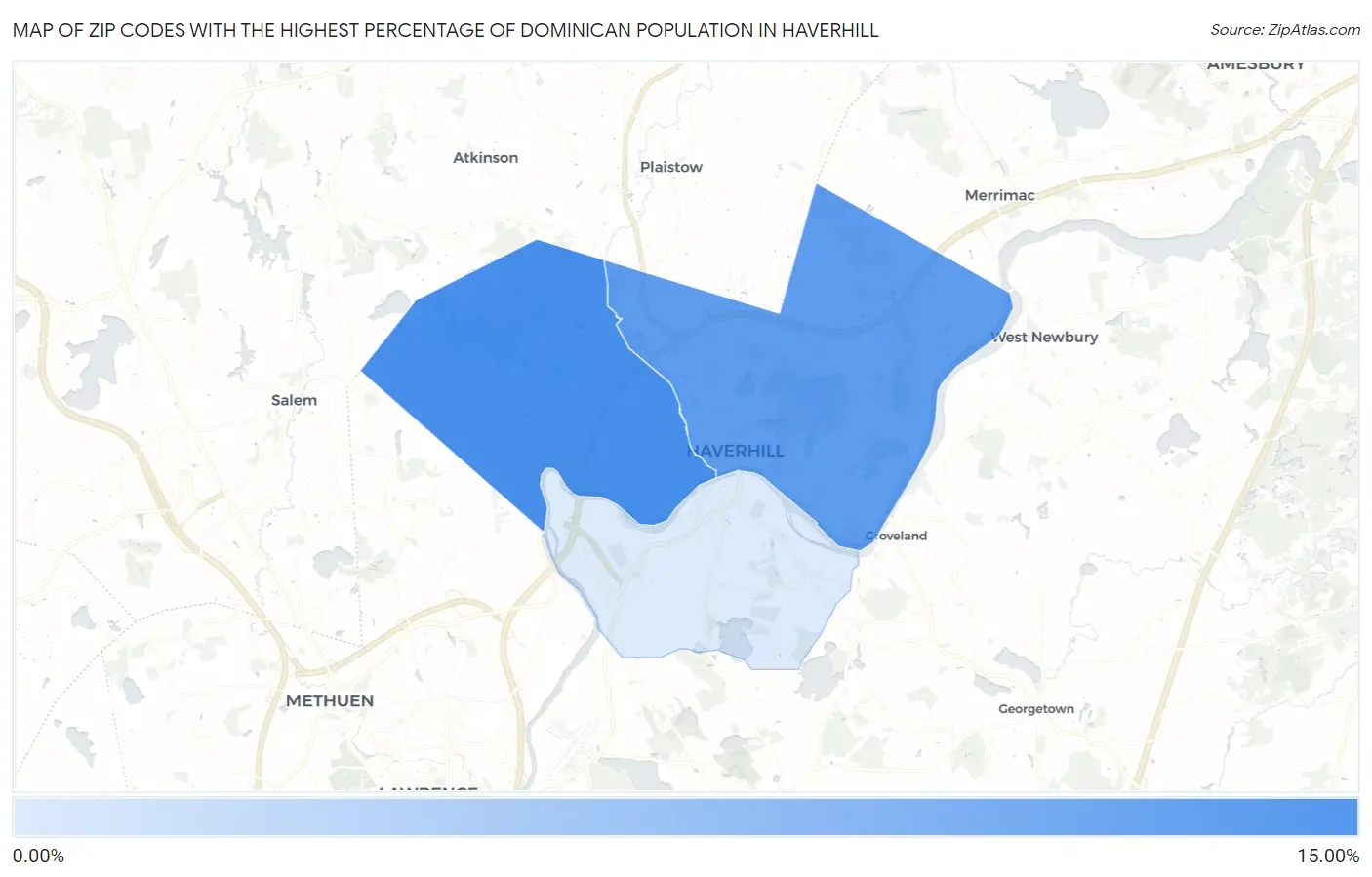 Zip Codes with the Highest Percentage of Dominican Population in Haverhill Map