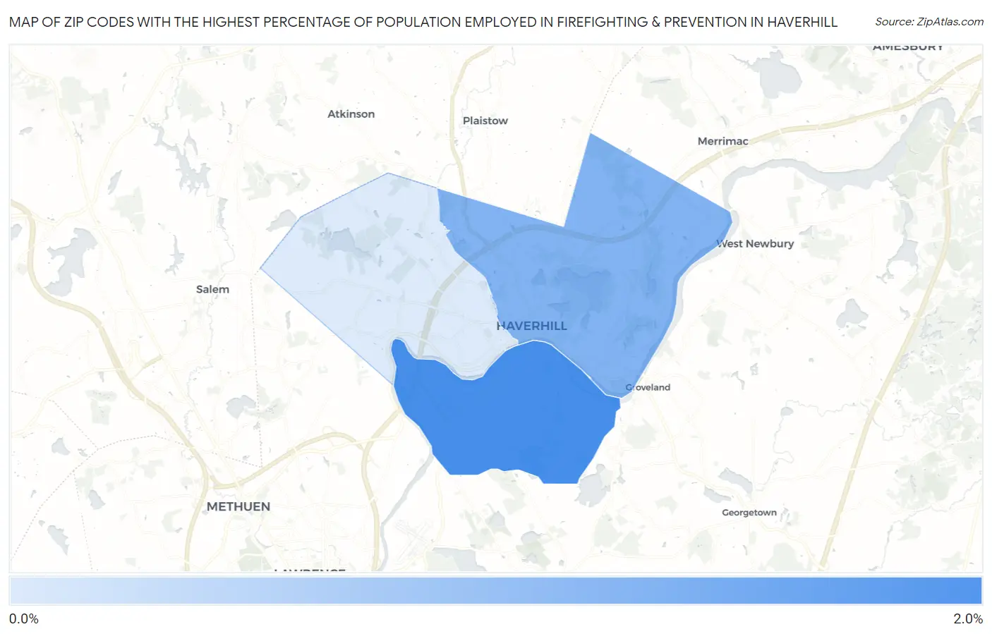 Zip Codes with the Highest Percentage of Population Employed in Firefighting & Prevention in Haverhill Map