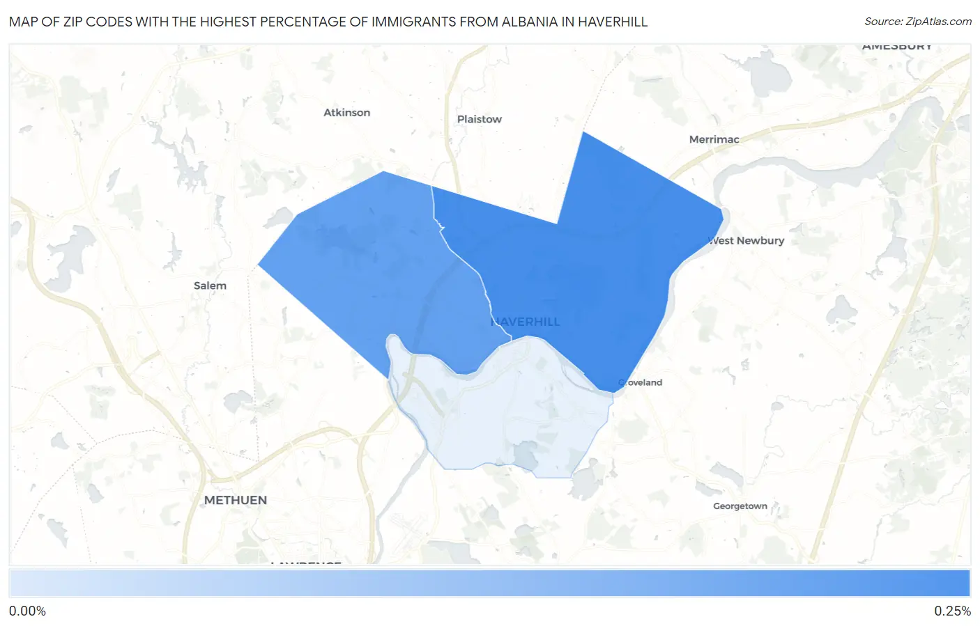 Zip Codes with the Highest Percentage of Immigrants from Albania in Haverhill Map