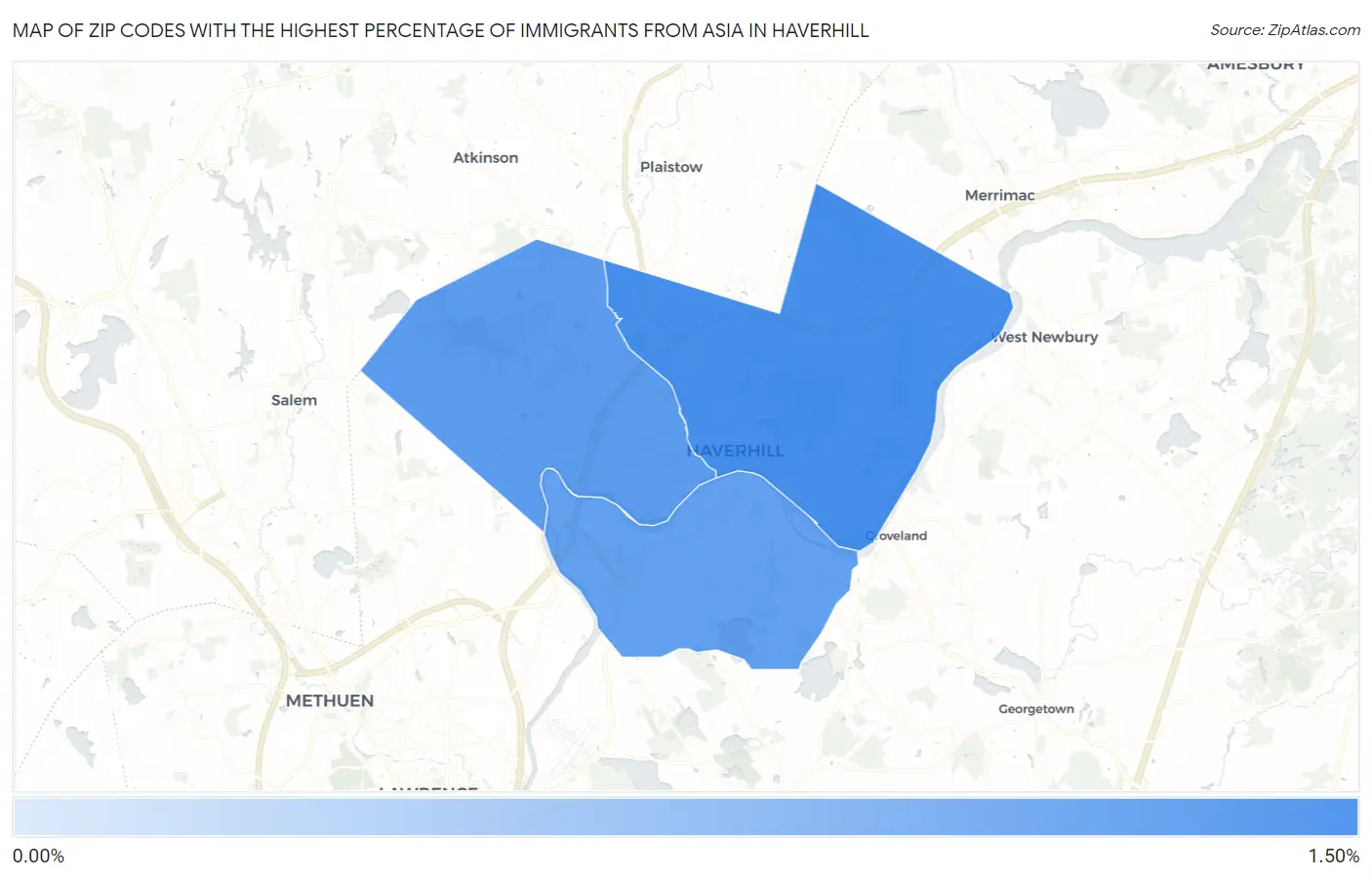Zip Codes with the Highest Percentage of Immigrants from Asia in Haverhill Map