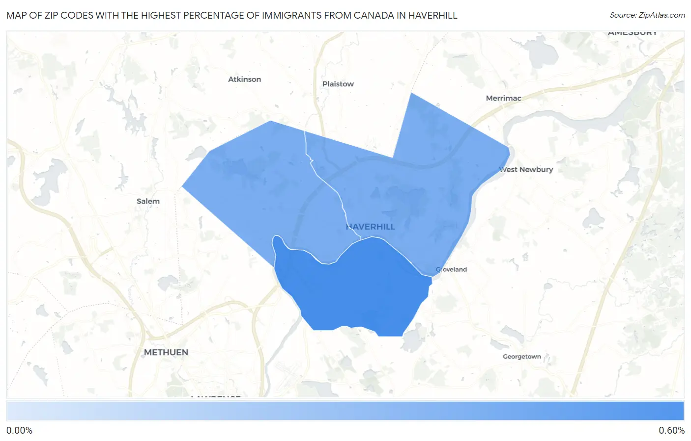 Zip Codes with the Highest Percentage of Immigrants from Canada in Haverhill Map