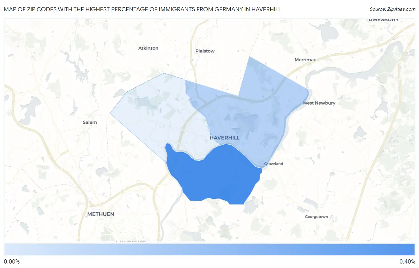 Zip Codes with the Highest Percentage of Immigrants from Germany in Haverhill Map