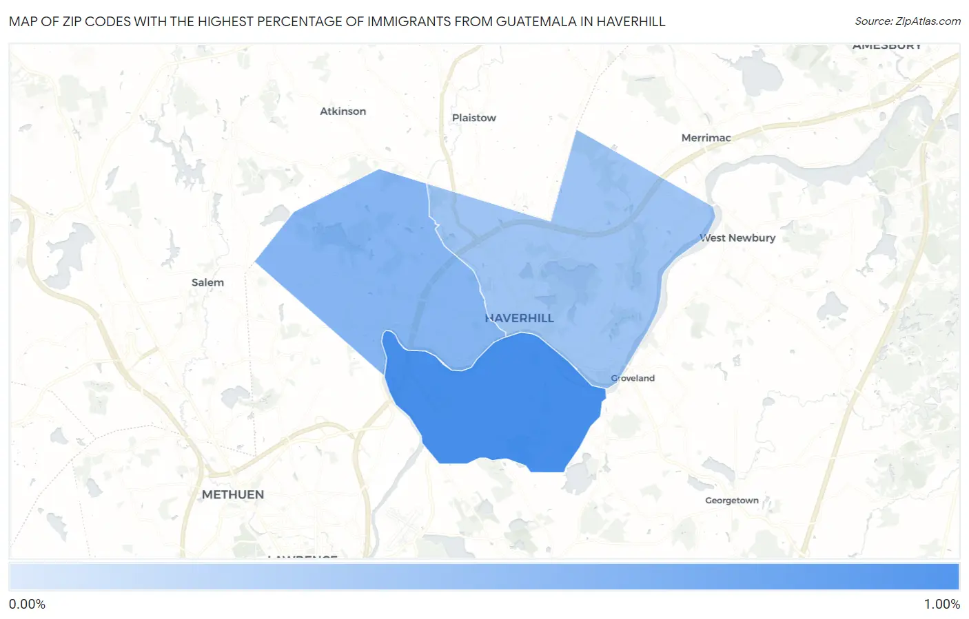 Zip Codes with the Highest Percentage of Immigrants from Guatemala in Haverhill Map