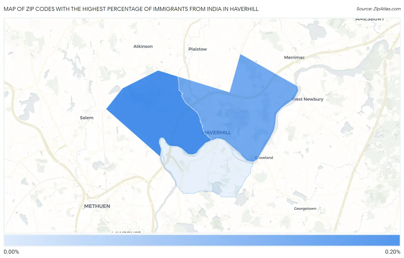 Zip Codes with the Highest Percentage of Immigrants from India in Haverhill Map