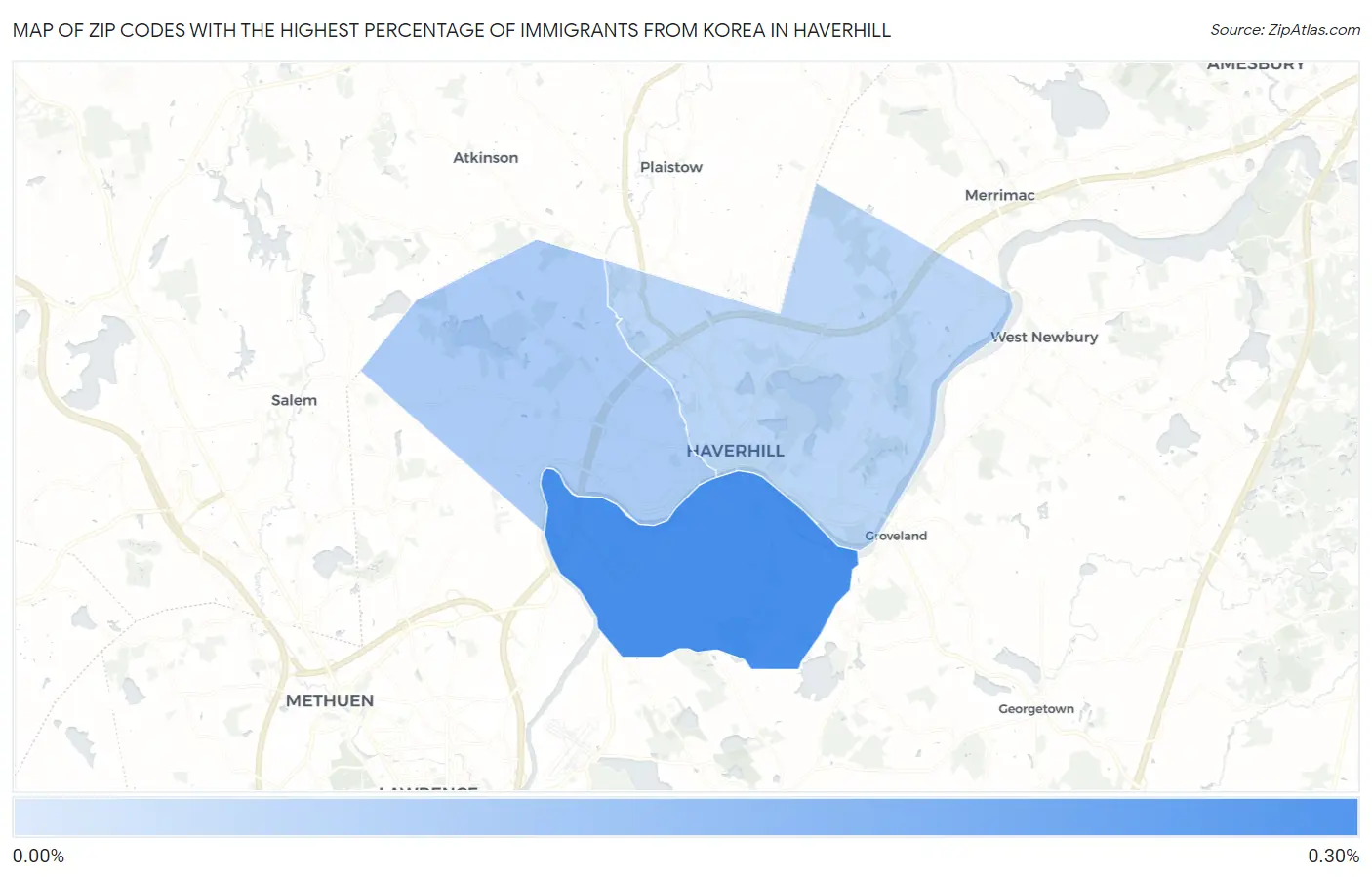 Zip Codes with the Highest Percentage of Immigrants from Korea in Haverhill Map