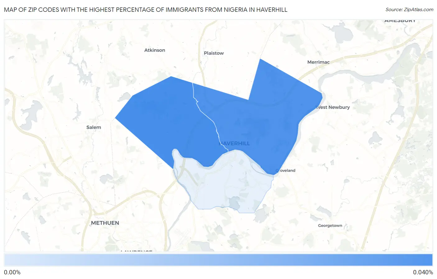 Zip Codes with the Highest Percentage of Immigrants from Nigeria in Haverhill Map