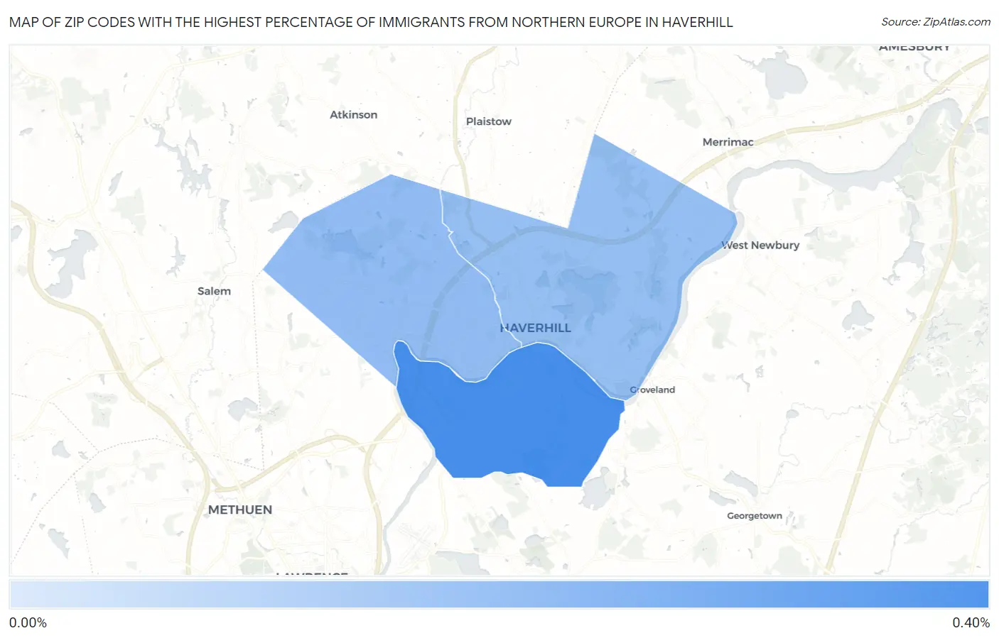 Zip Codes with the Highest Percentage of Immigrants from Northern Europe in Haverhill Map