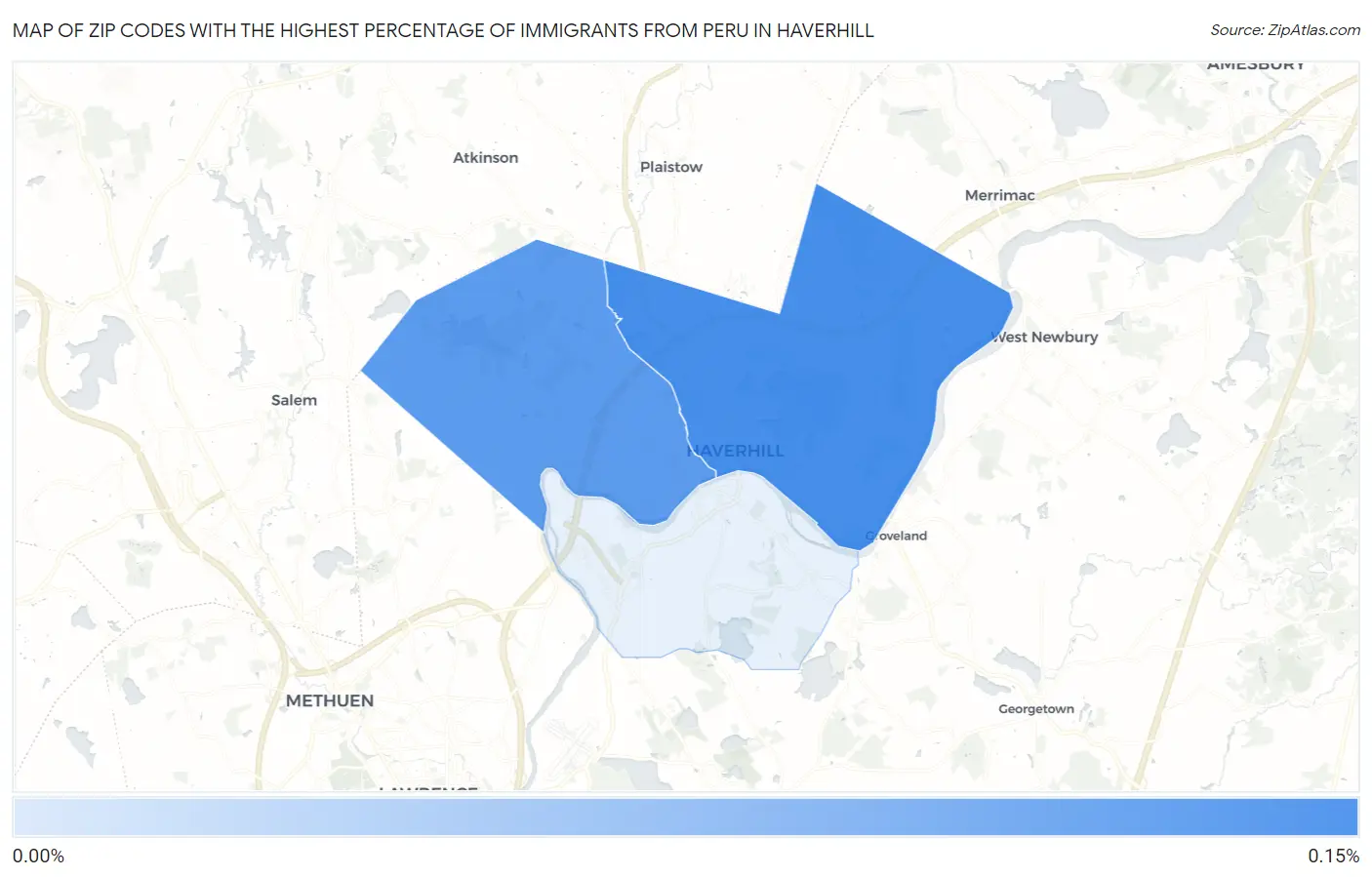 Zip Codes with the Highest Percentage of Immigrants from Peru in Haverhill Map