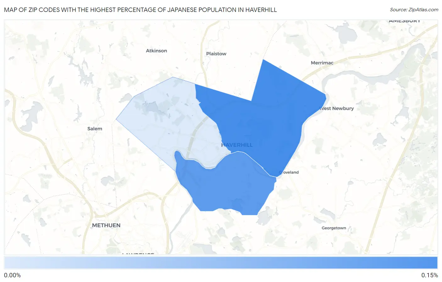 Zip Codes with the Highest Percentage of Japanese Population in Haverhill Map