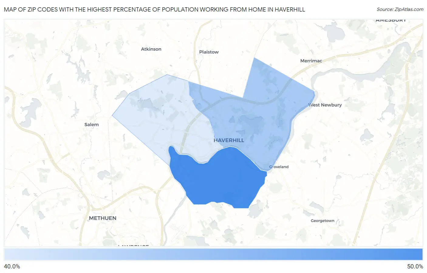 Zip Codes with the Highest Percentage of Population Working from Home in Haverhill Map