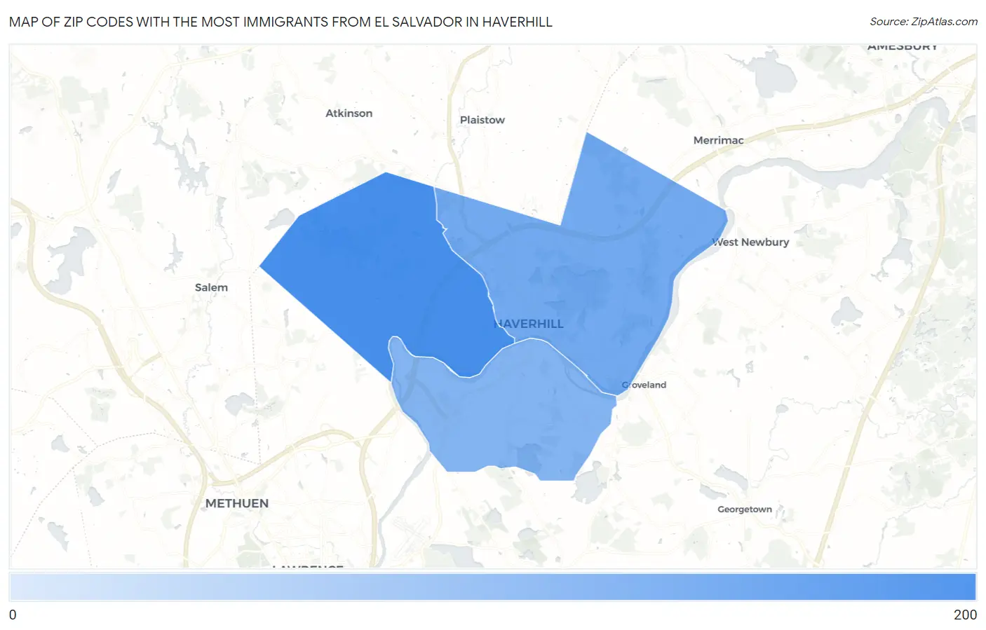 Zip Codes with the Most Immigrants from El Salvador in Haverhill Map