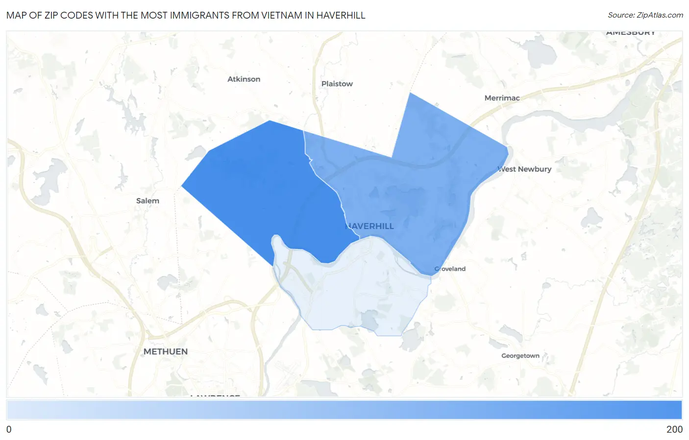 Zip Codes with the Most Immigrants from Vietnam in Haverhill Map