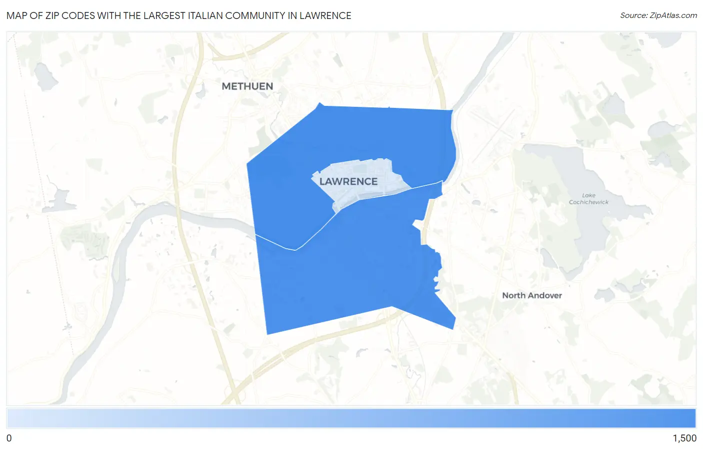 Zip Codes with the Largest Italian Community in Lawrence Map