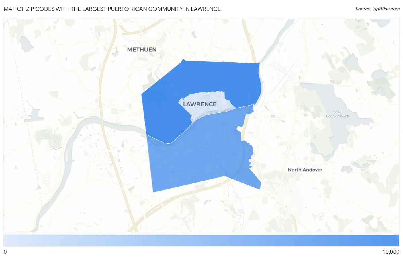 Zip Codes with the Largest Puerto Rican Community in Lawrence Map