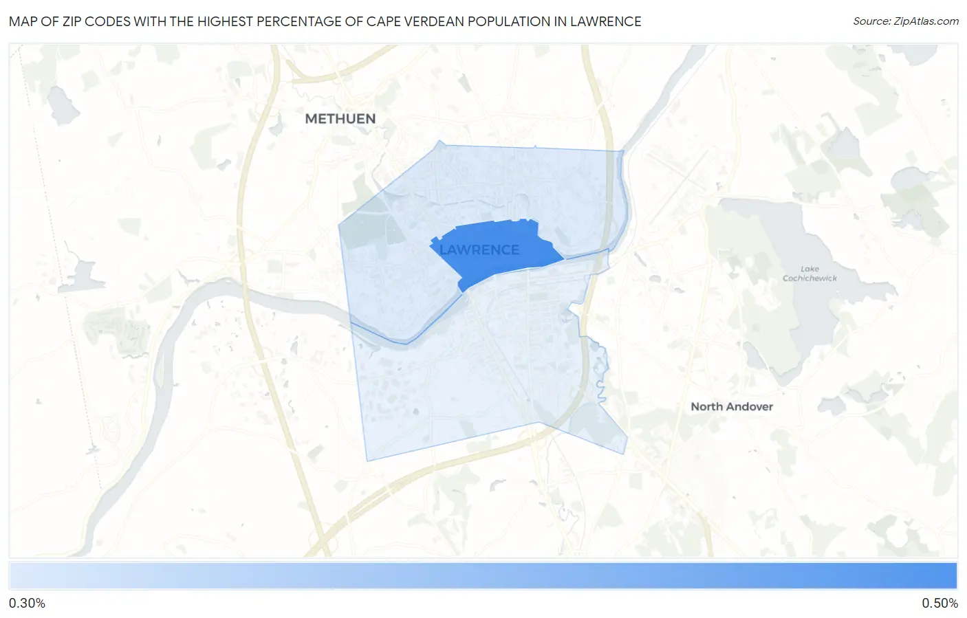Zip Codes with the Highest Percentage of Cape Verdean Population in Lawrence Map