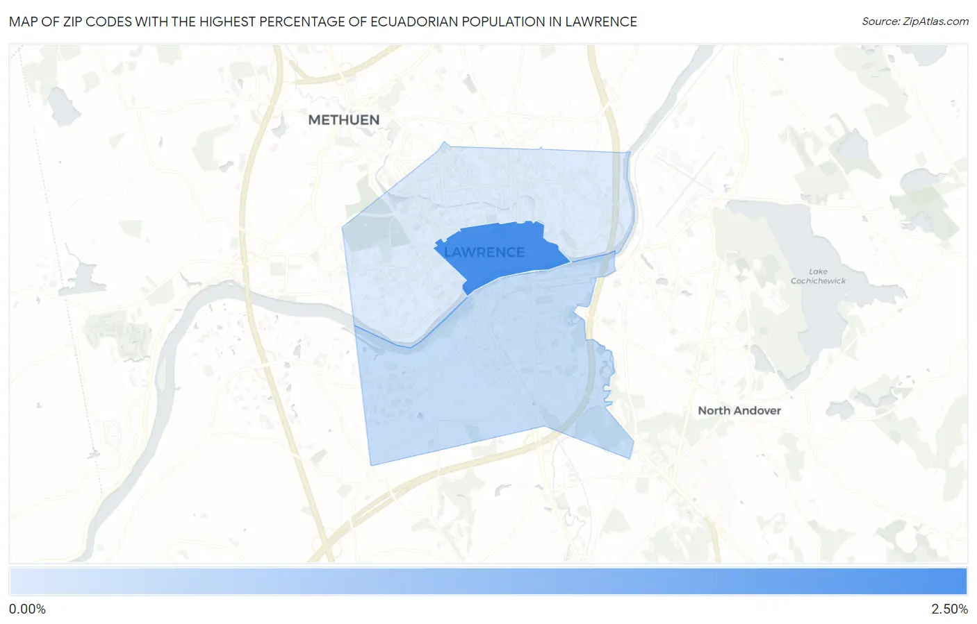 Zip Codes with the Highest Percentage of Ecuadorian Population in Lawrence Map