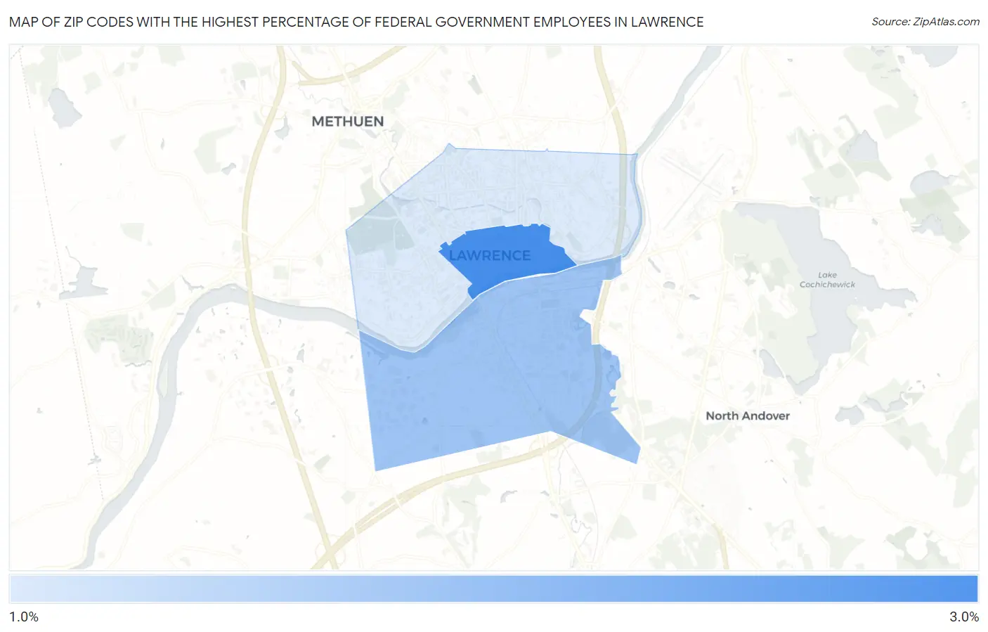 Zip Codes with the Highest Percentage of Federal Government Employees in Lawrence Map