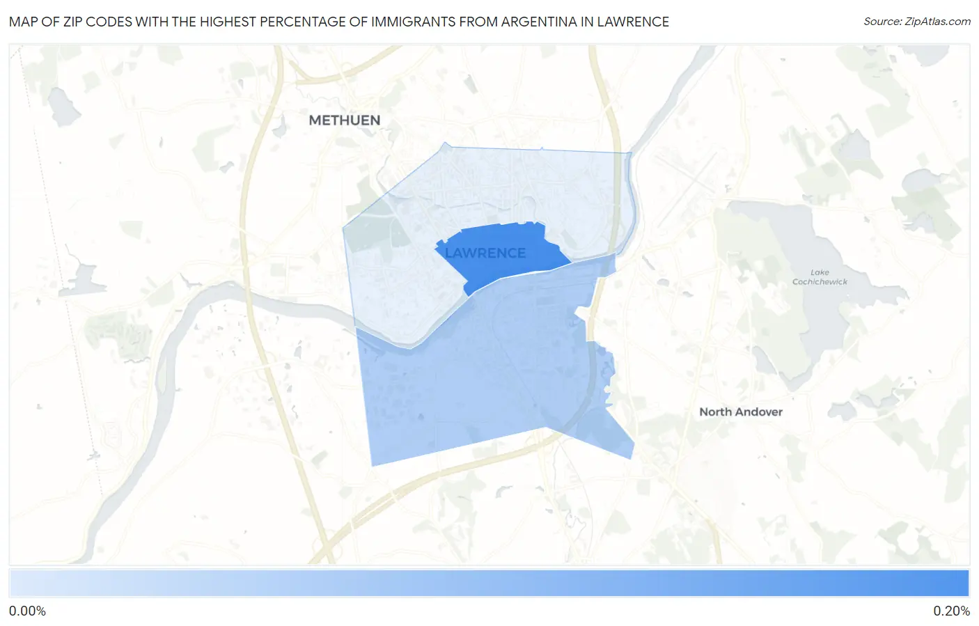 Zip Codes with the Highest Percentage of Immigrants from Argentina in Lawrence Map