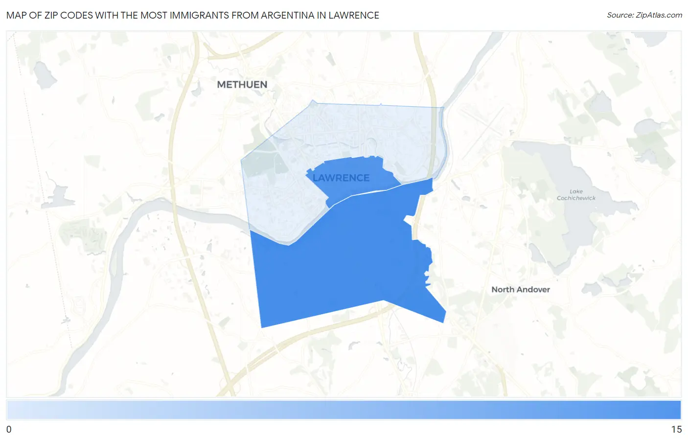 Zip Codes with the Most Immigrants from Argentina in Lawrence Map