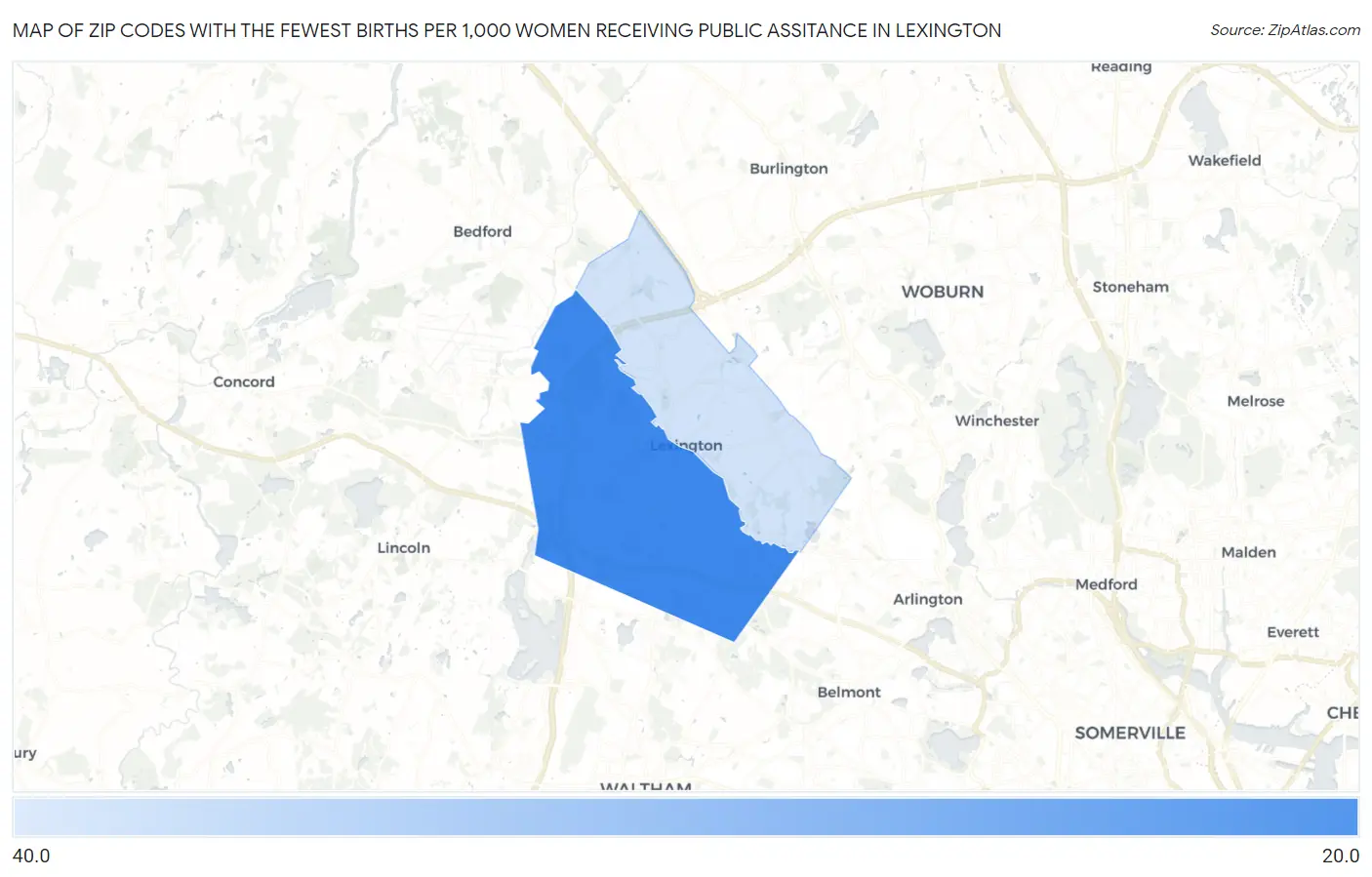 Zip Codes with the Fewest Births per 1,000 Women Receiving Public Assitance in Lexington Map