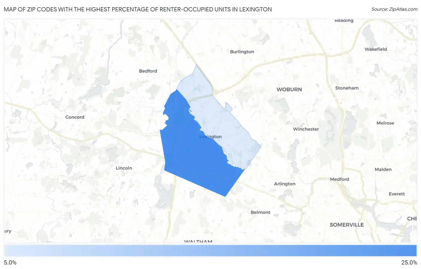 Zip Codes with the Highest Percentage of Renter-Occupied Units in Lexington Map