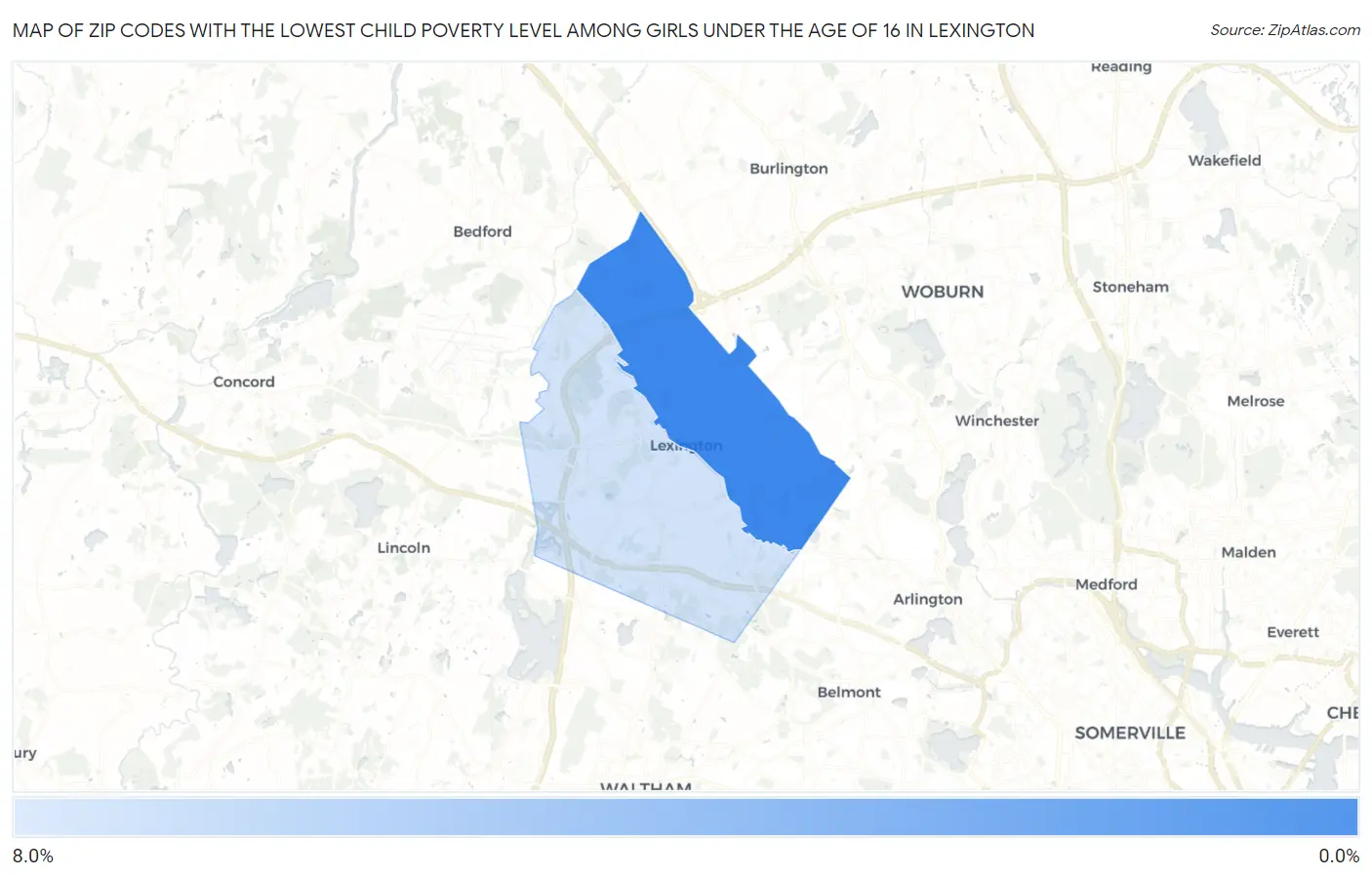 Zip Codes with the Lowest Child Poverty Level Among Girls Under the Age of 16 in Lexington Map