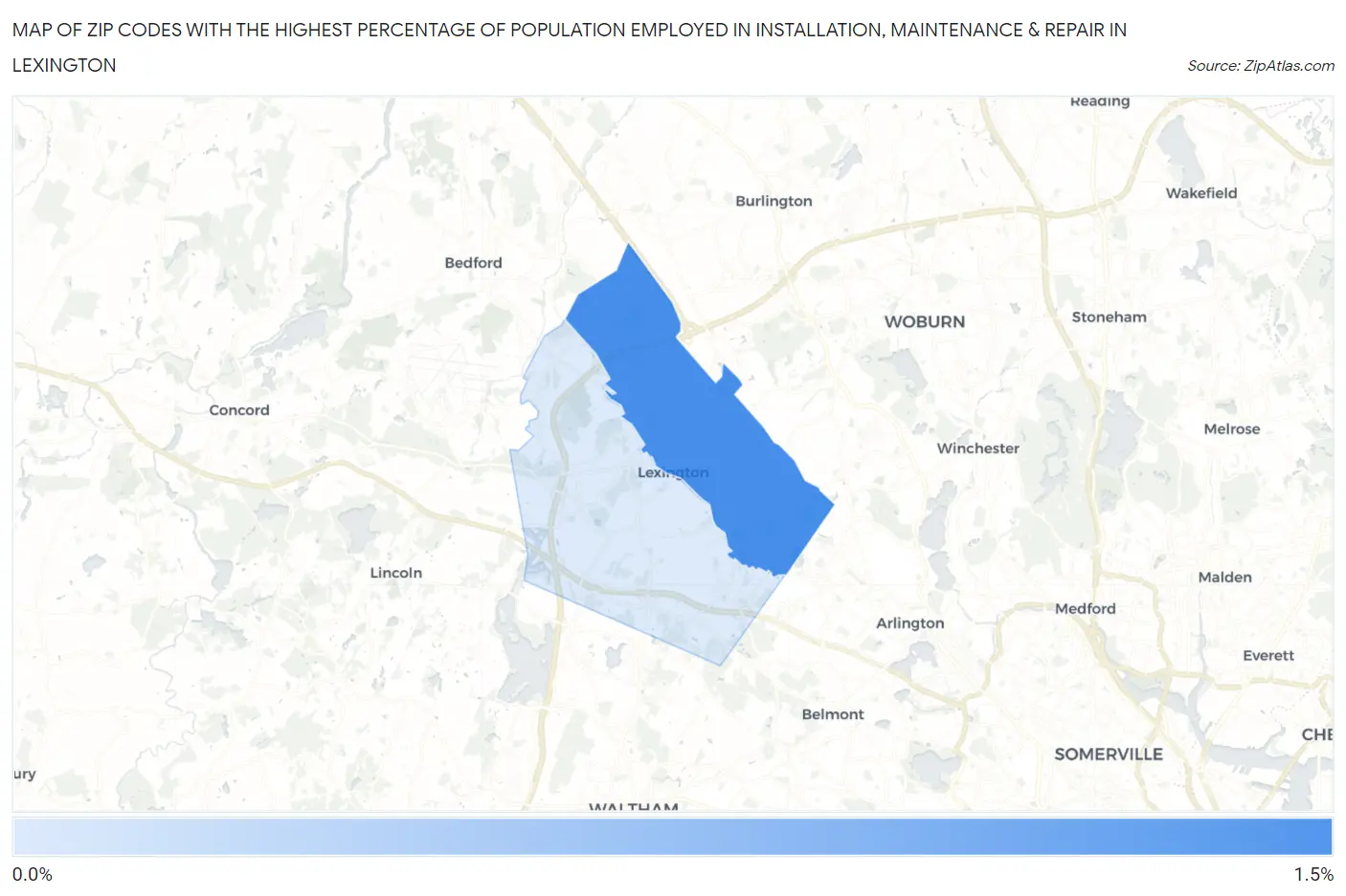 Zip Codes with the Highest Percentage of Population Employed in Installation, Maintenance & Repair in Lexington Map