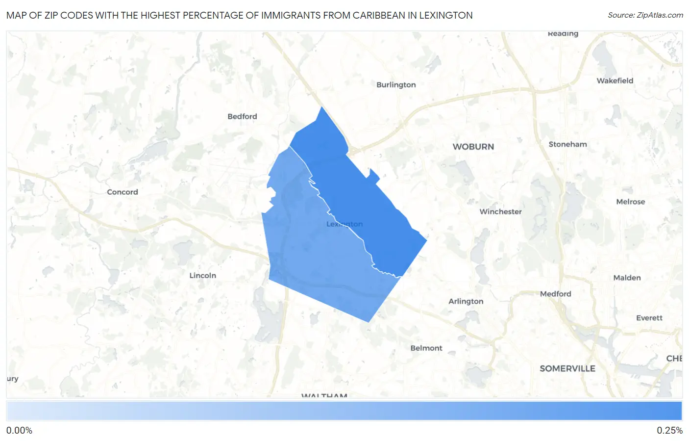 Zip Codes with the Highest Percentage of Immigrants from Caribbean in Lexington Map
