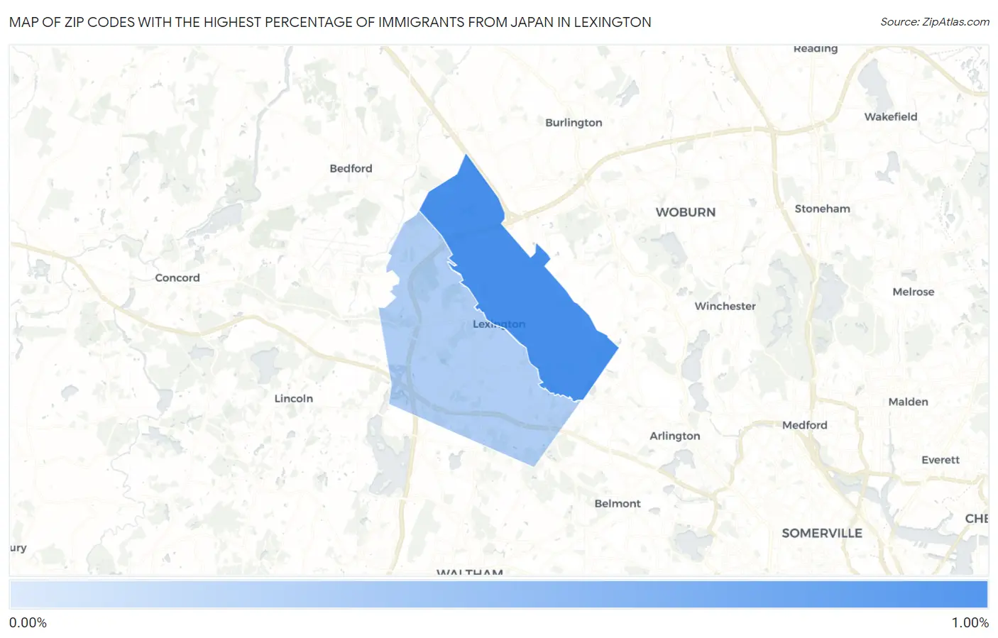Zip Codes with the Highest Percentage of Immigrants from Japan in Lexington Map