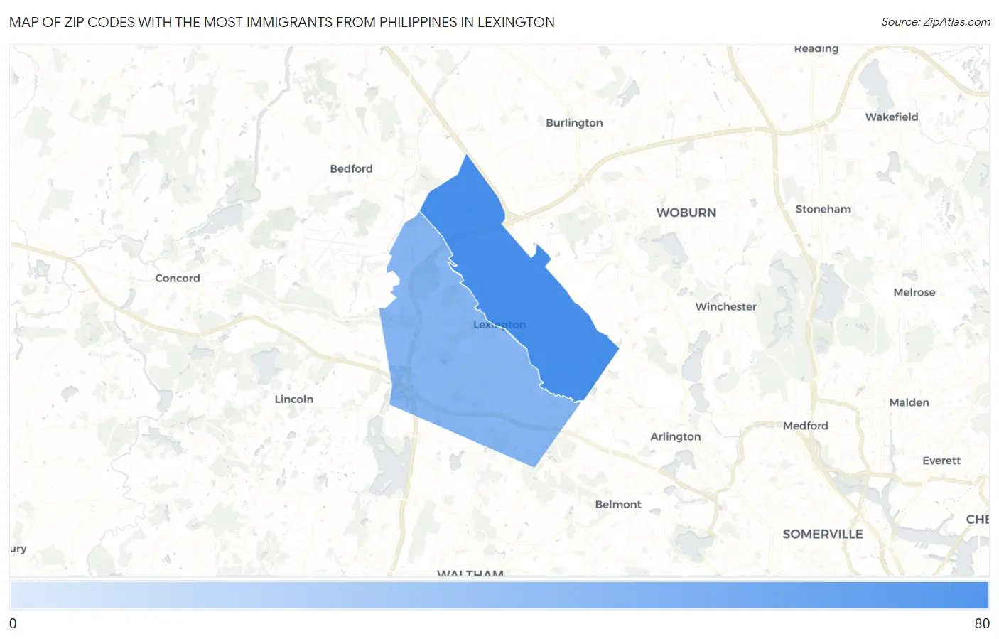Zip Codes with the Most Immigrants from Philippines in Lexington Map