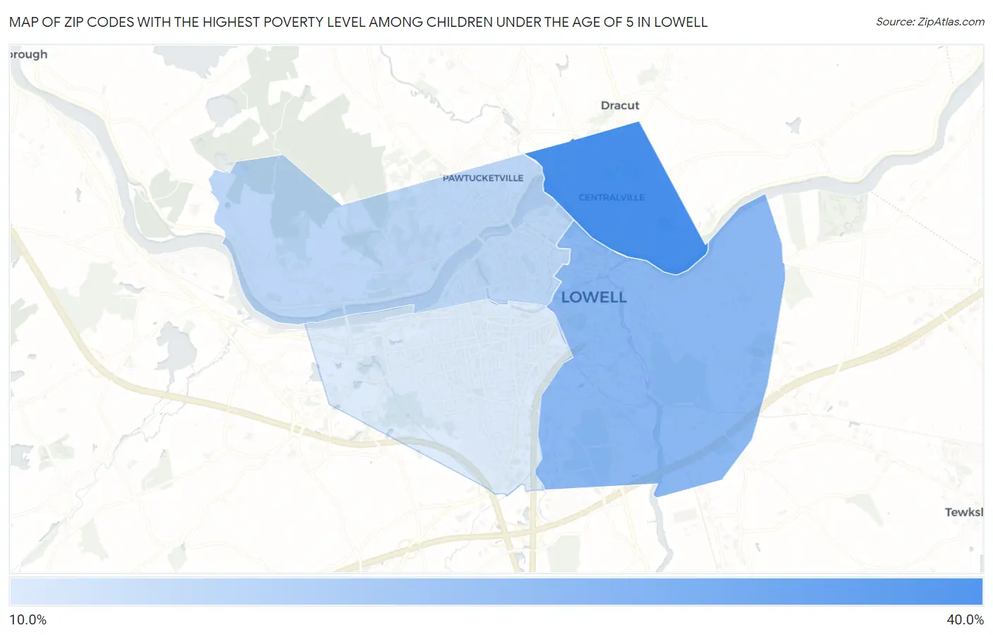Zip Codes with the Highest Poverty Level Among Children Under the Age of 5 in Lowell Map