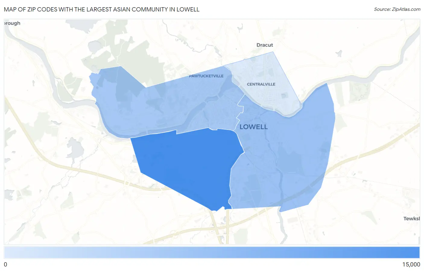 Zip Codes with the Largest Asian Community in Lowell Map