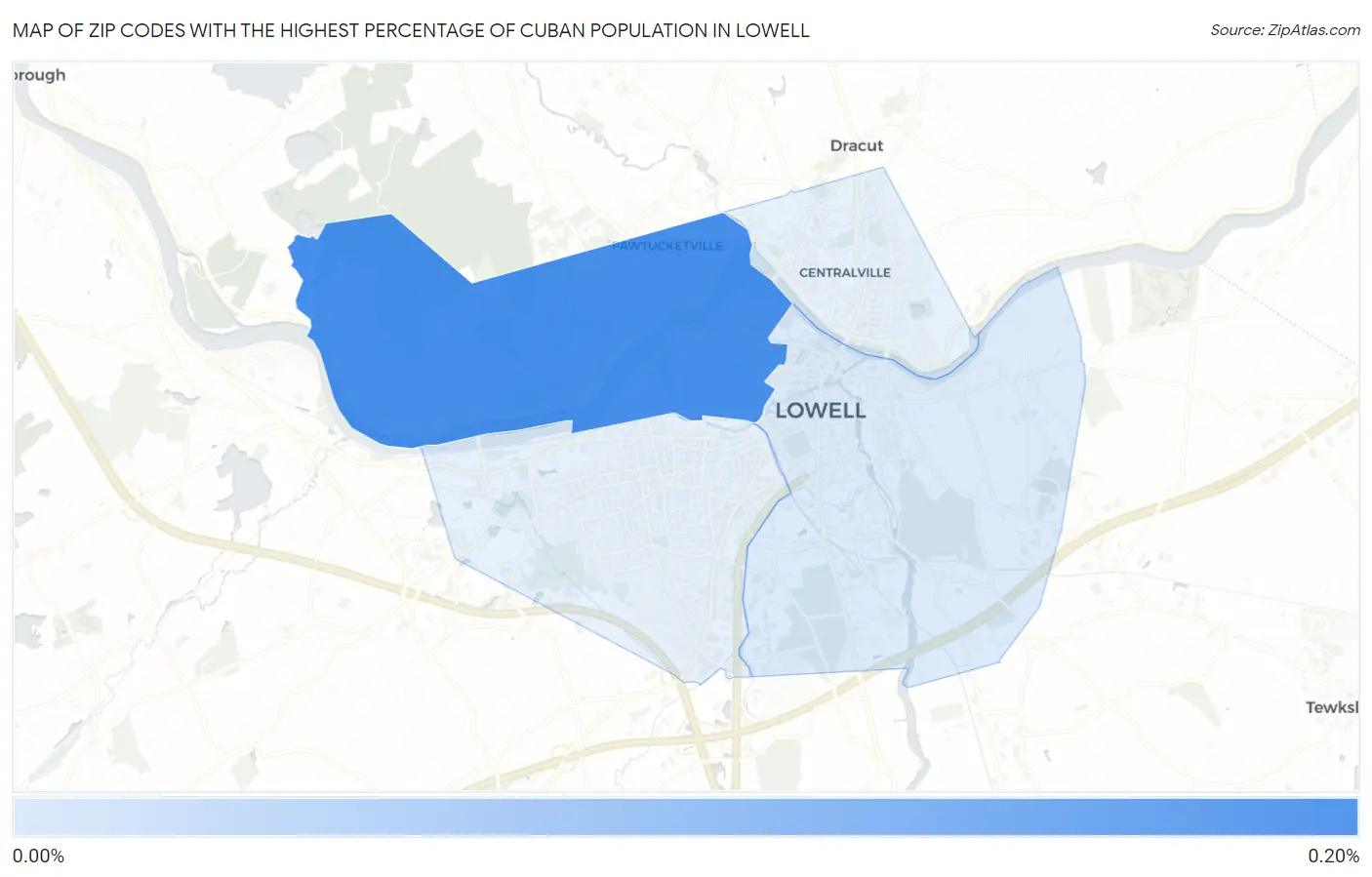 Zip Codes with the Highest Percentage of Cuban Population in Lowell Map