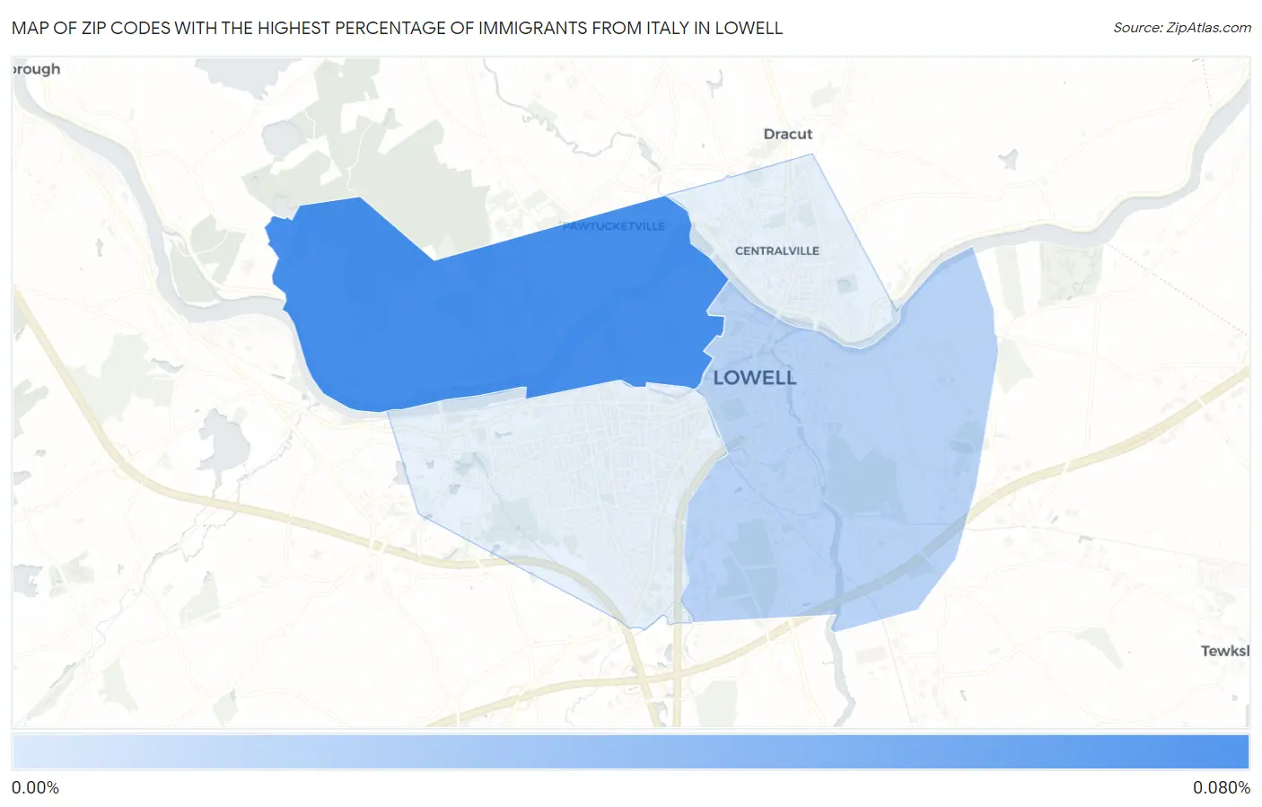 Zip Codes with the Highest Percentage of Immigrants from Italy in Lowell Map