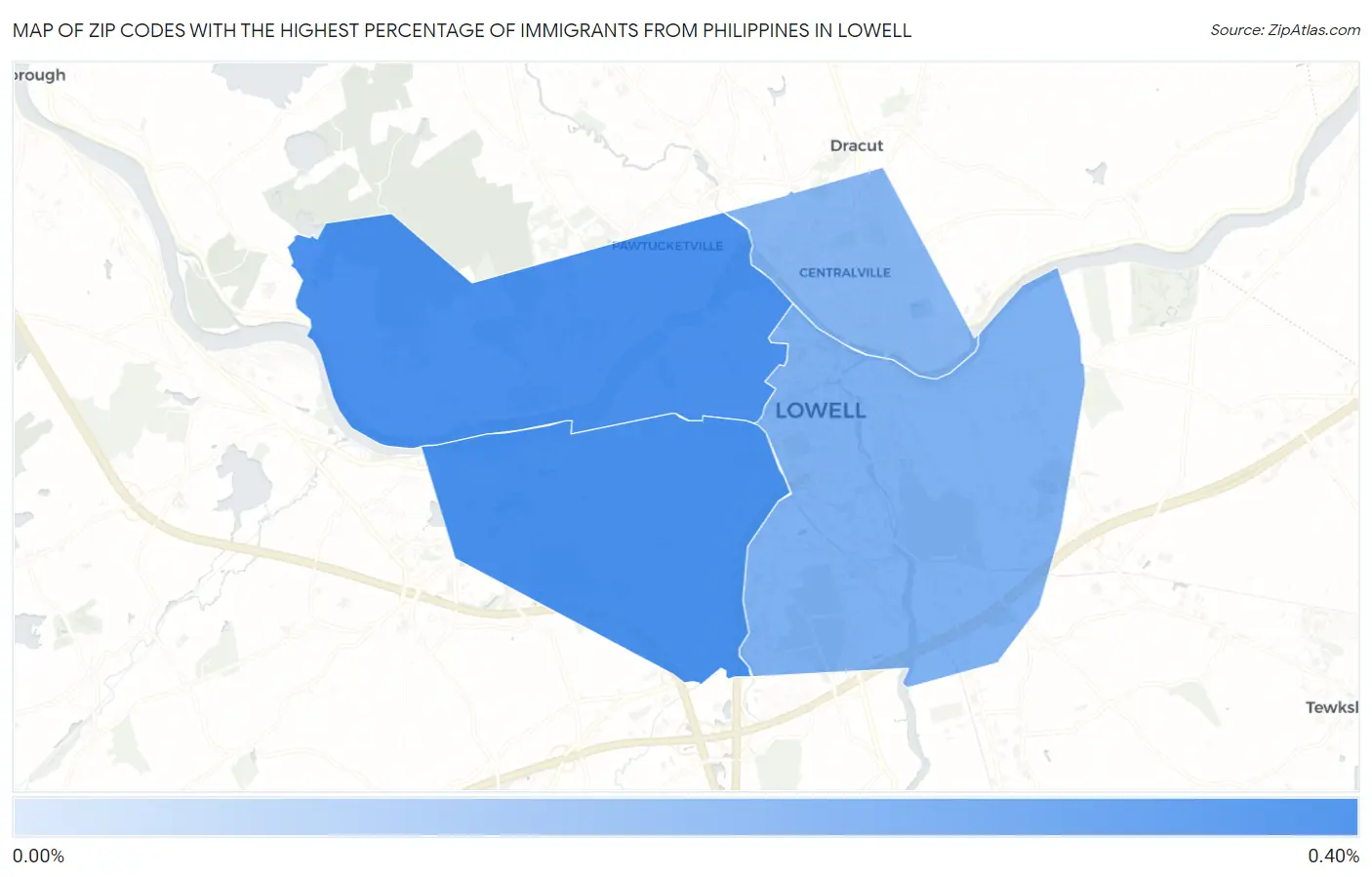 Zip Codes with the Highest Percentage of Immigrants from Philippines in Lowell Map