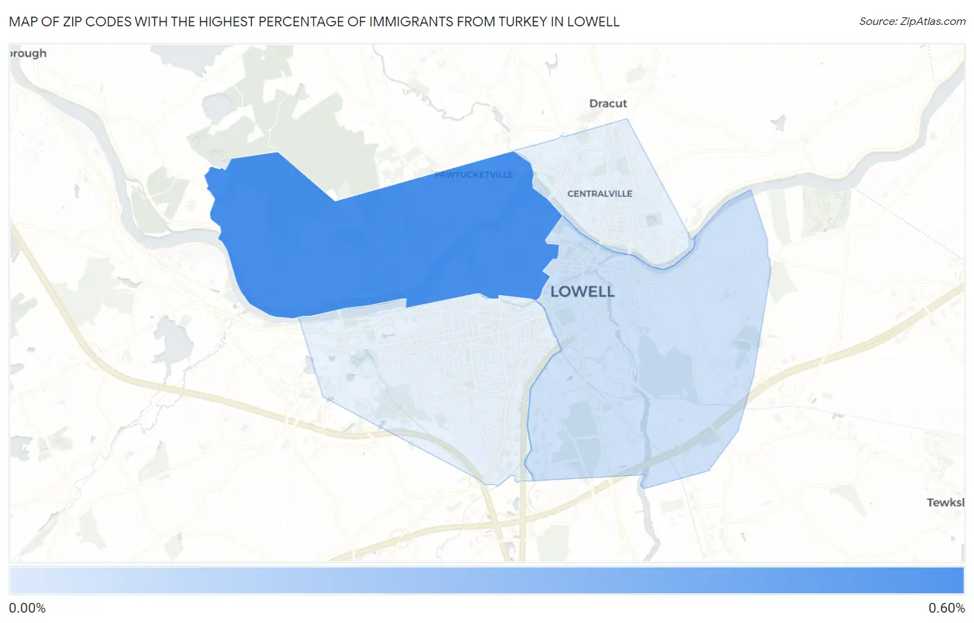 Zip Codes with the Highest Percentage of Immigrants from Turkey in Lowell Map
