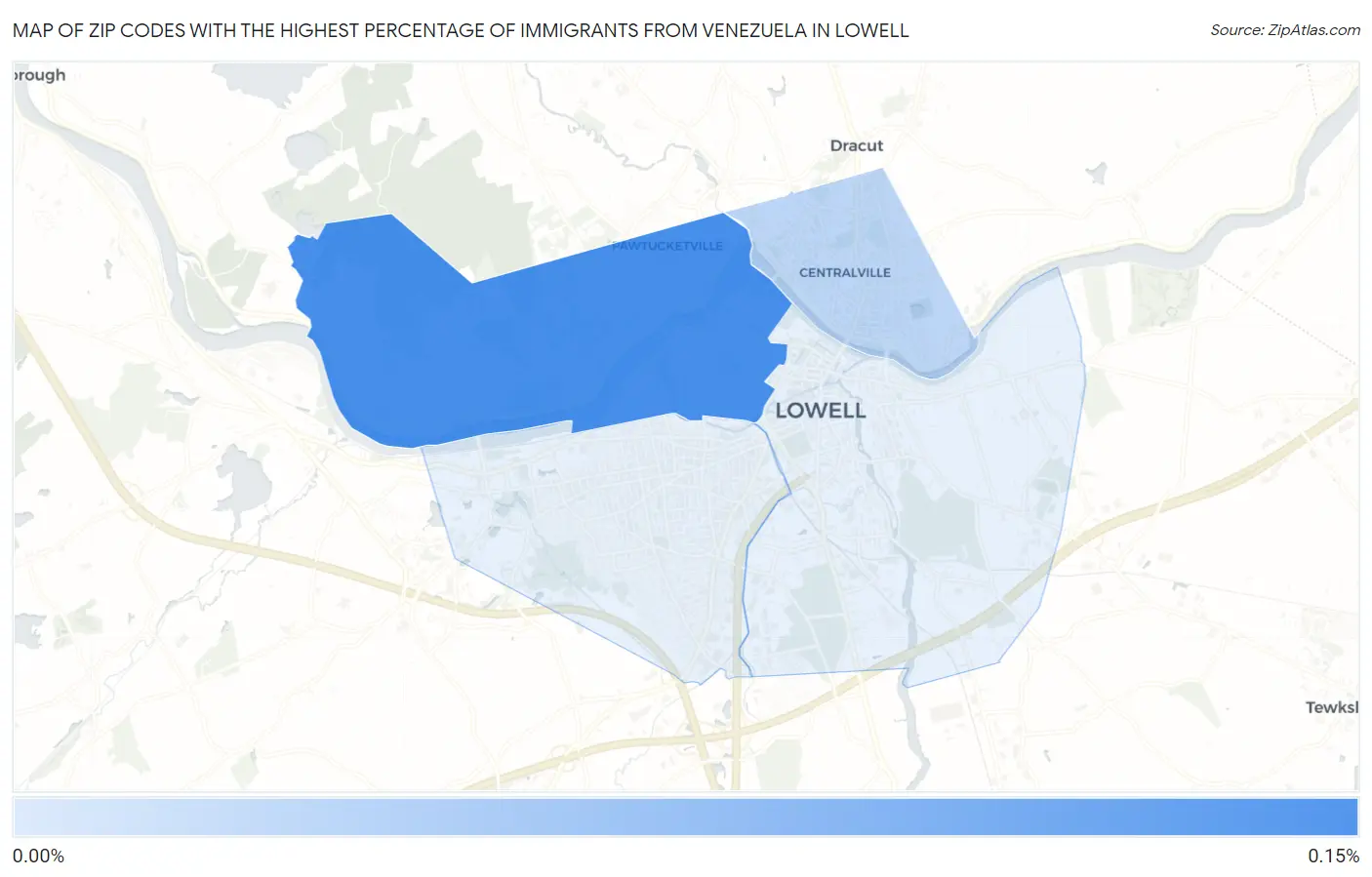 Zip Codes with the Highest Percentage of Immigrants from Venezuela in Lowell Map