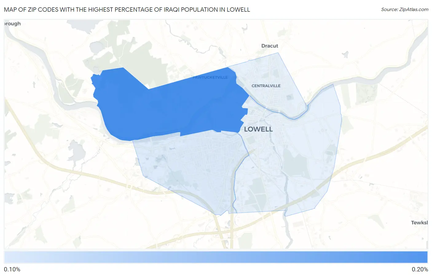 Zip Codes with the Highest Percentage of Iraqi Population in Lowell Map