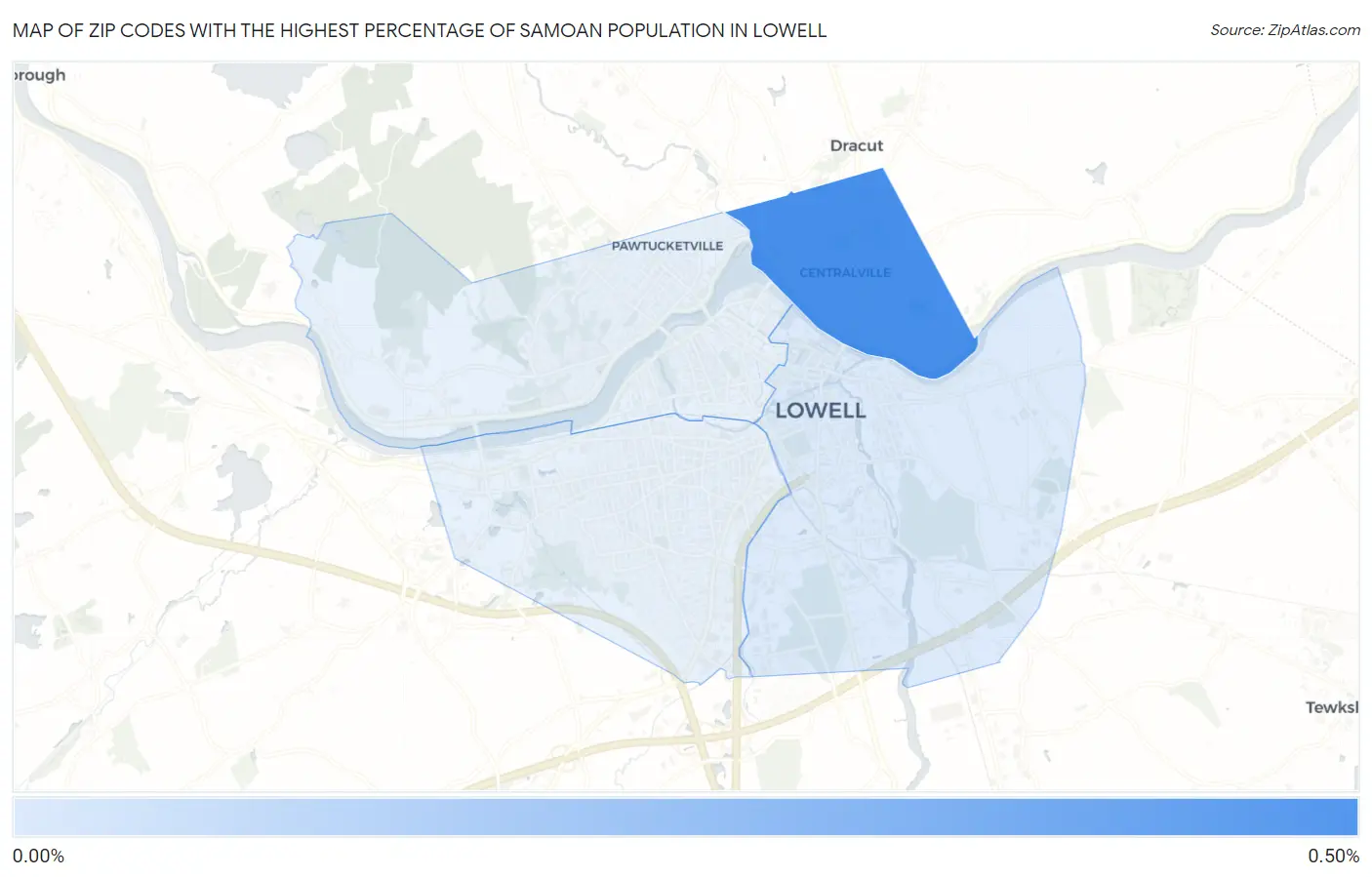 Zip Codes with the Highest Percentage of Samoan Population in Lowell Map