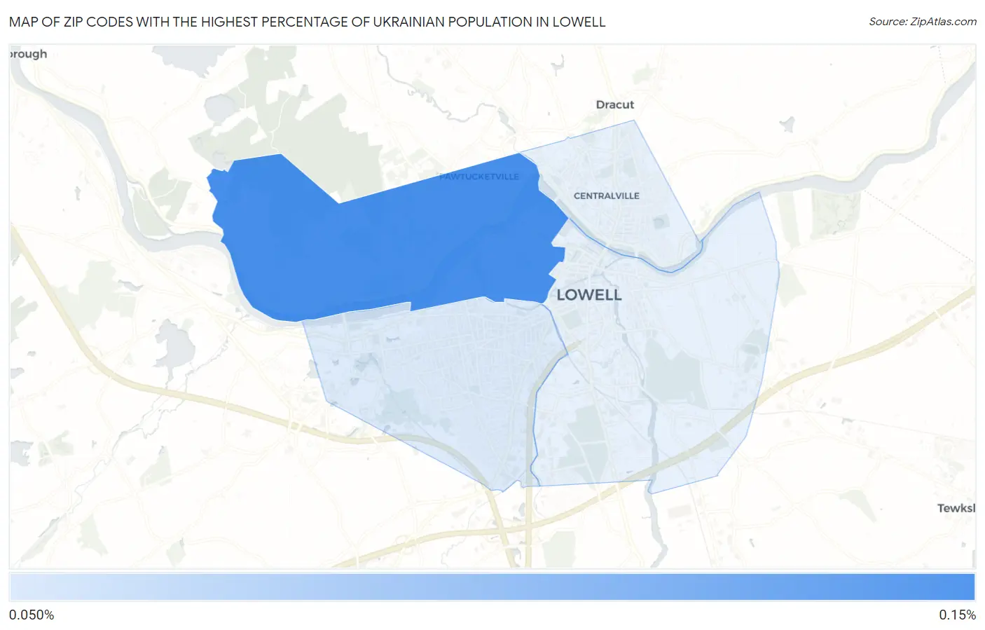 Zip Codes with the Highest Percentage of Ukrainian Population in Lowell Map