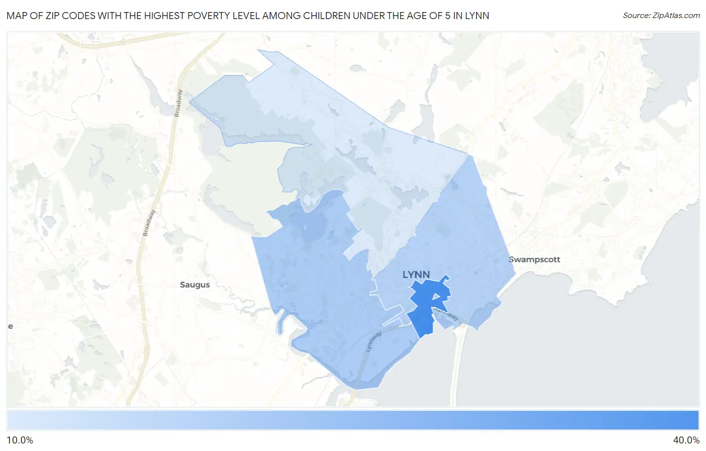 Zip Codes with the Highest Poverty Level Among Children Under the Age of 5 in Lynn Map