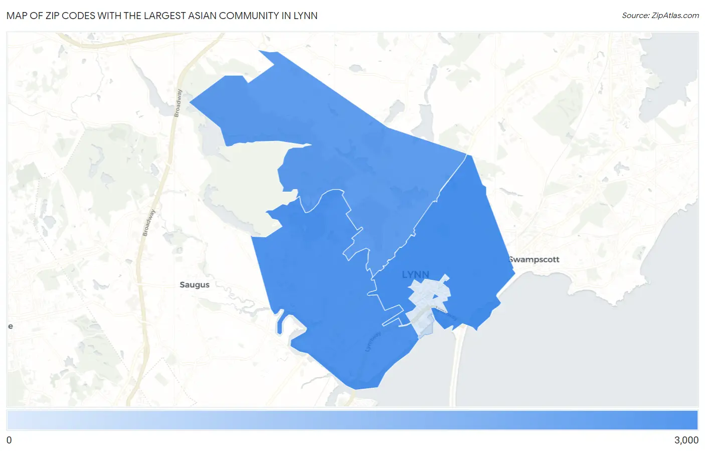 Zip Codes with the Largest Asian Community in Lynn Map