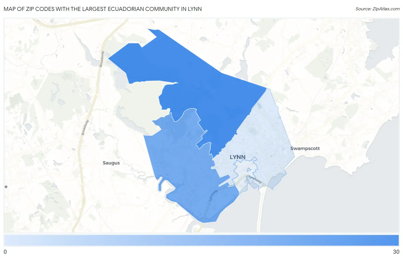 Zip Codes with the Largest Ecuadorian Community in Lynn Map
