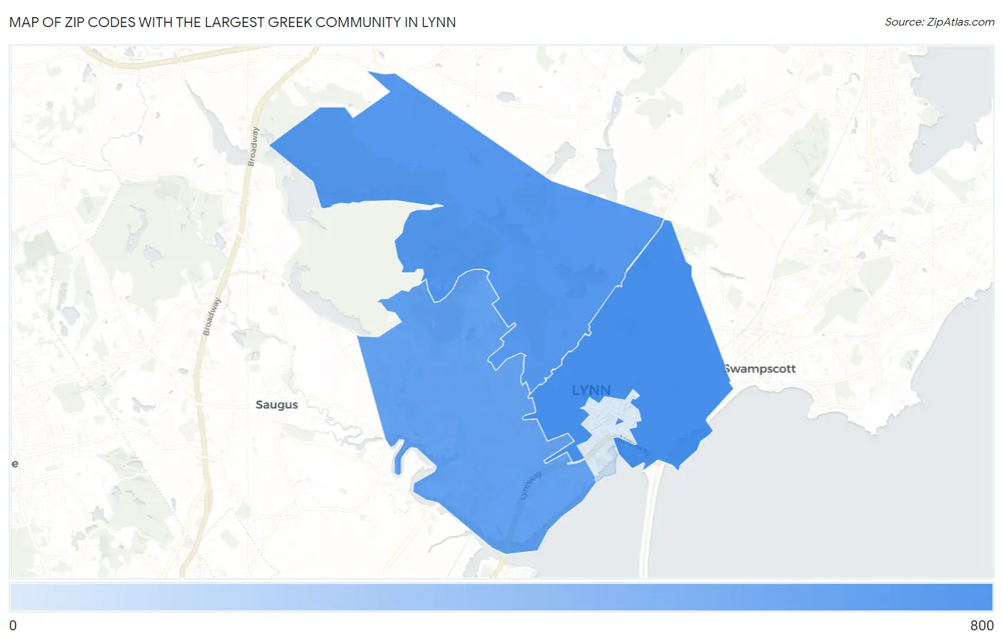 Zip Codes with the Largest Greek Community in Lynn Map