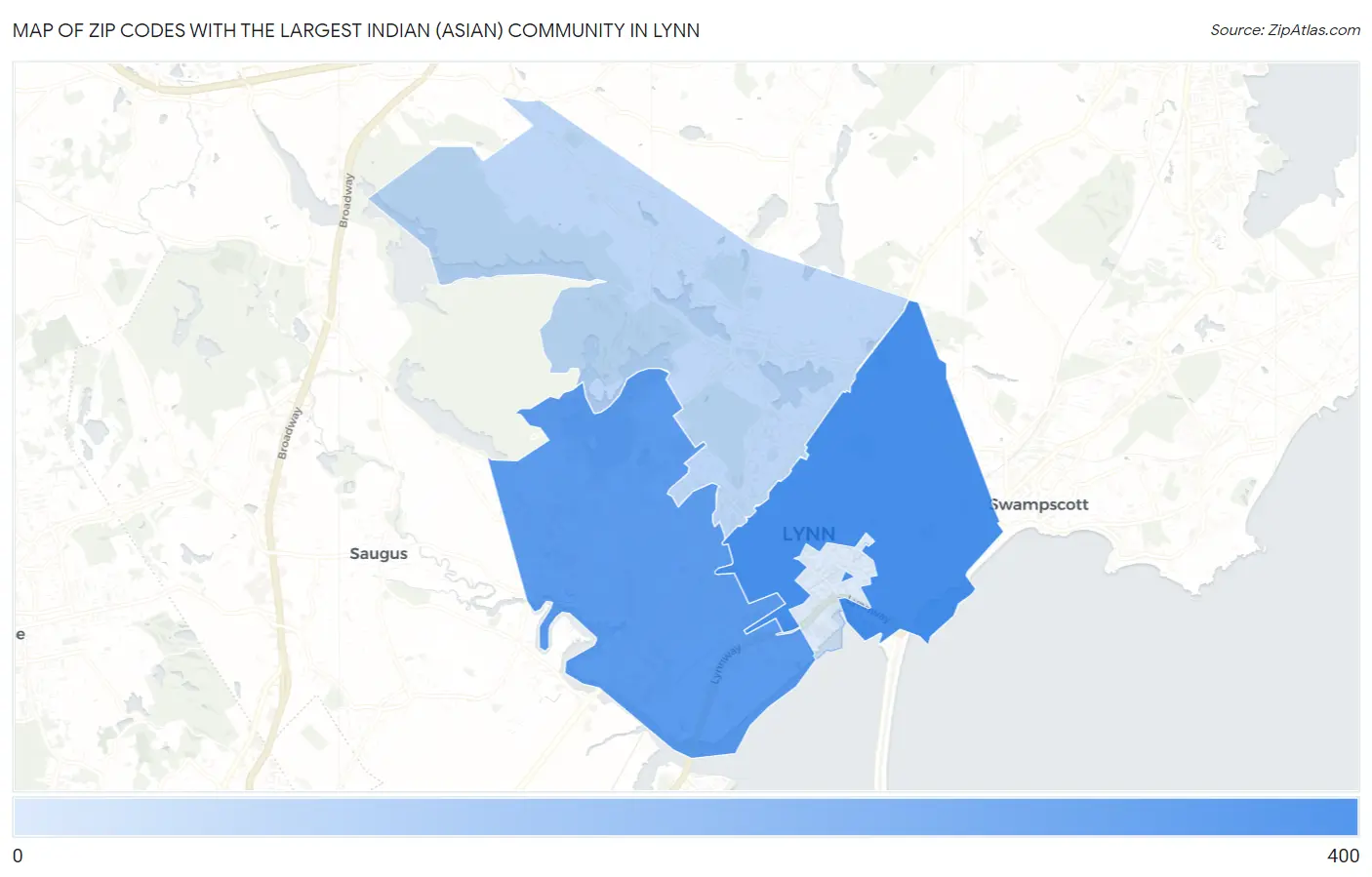 Zip Codes with the Largest Indian (Asian) Community in Lynn Map