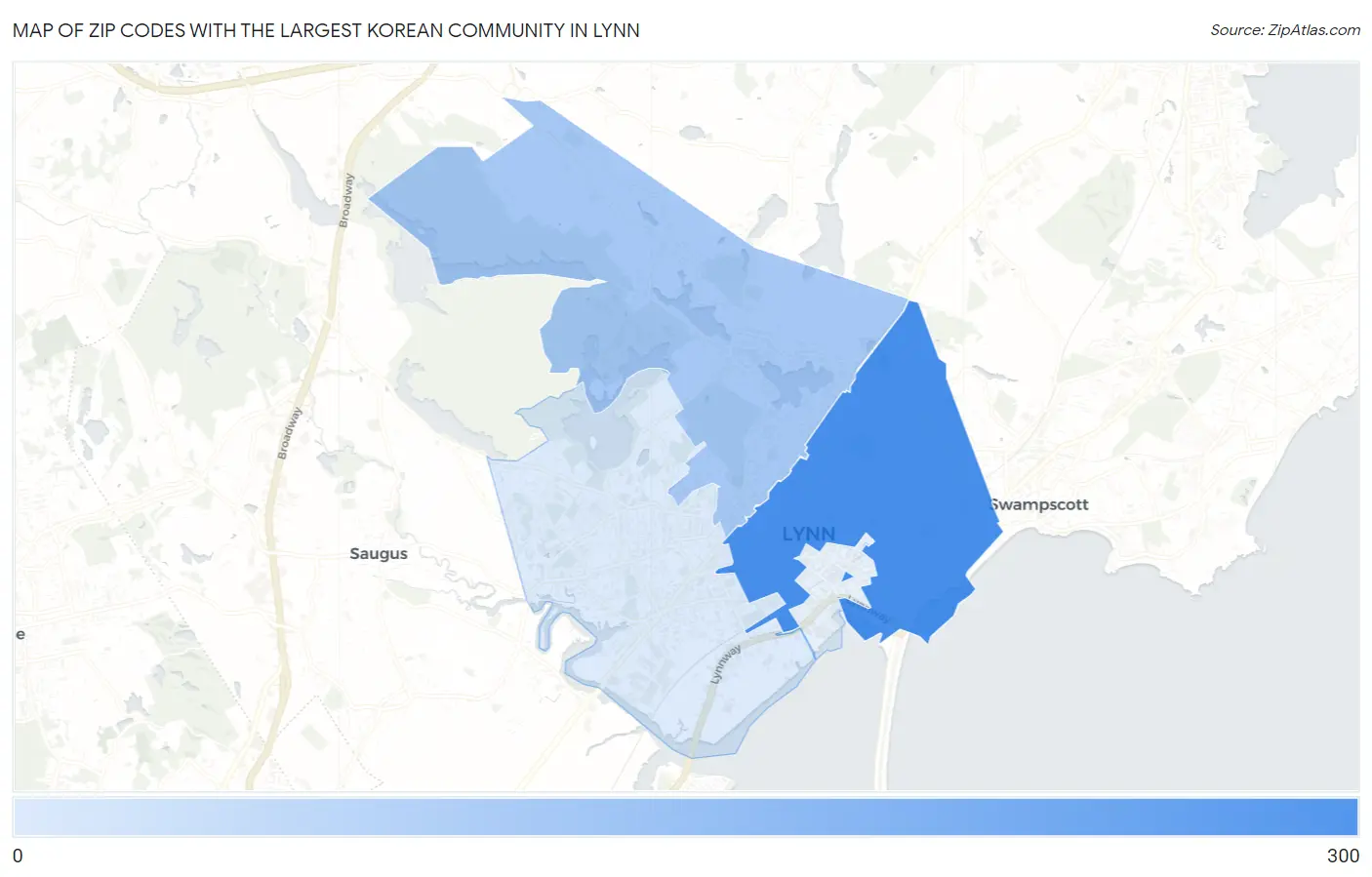 Zip Codes with the Largest Korean Community in Lynn Map
