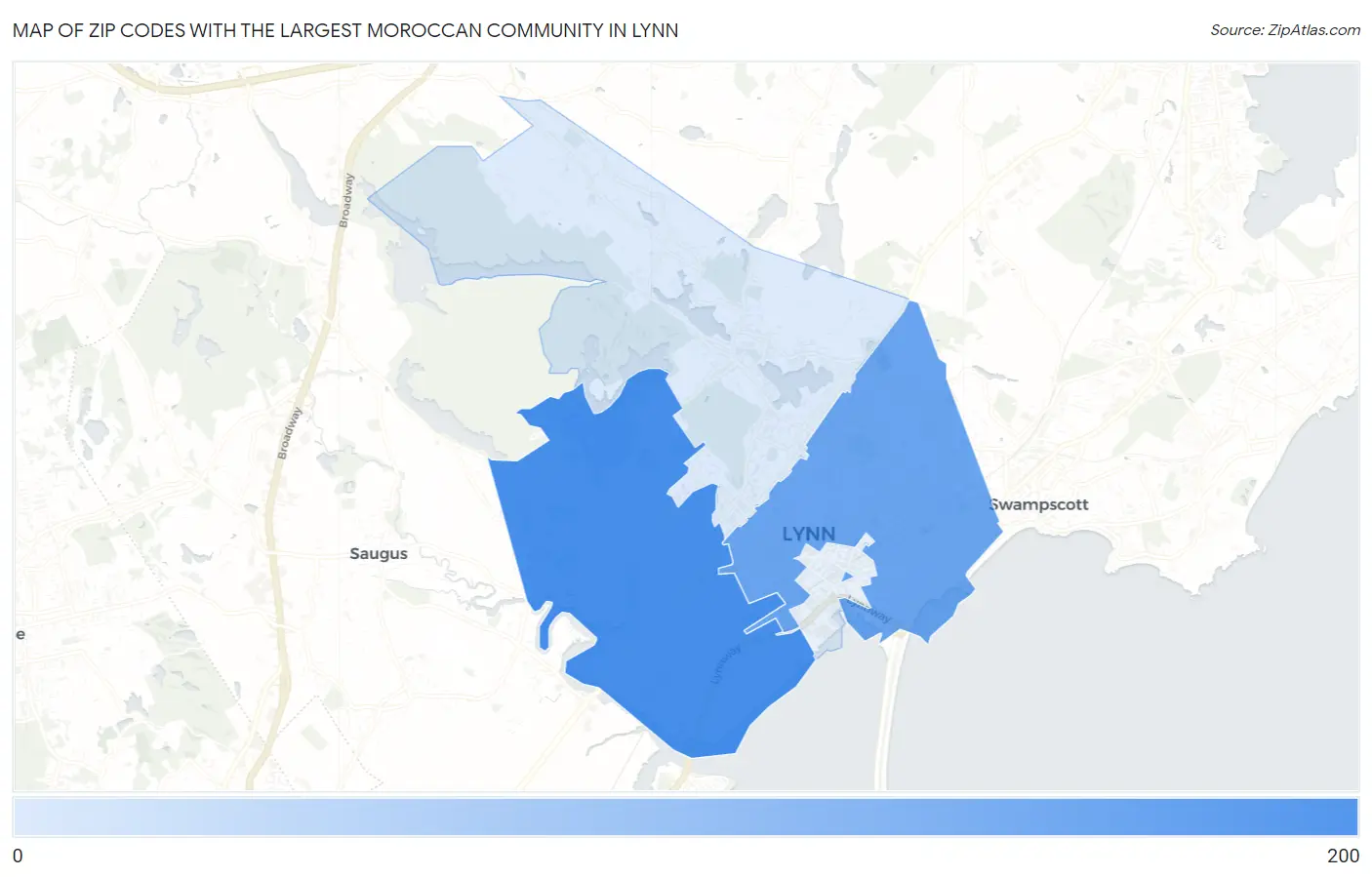 Zip Codes with the Largest Moroccan Community in Lynn Map