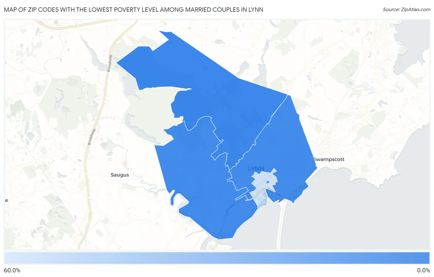 Zip Codes with the Lowest Poverty Level Among Married Couples in Lynn Map