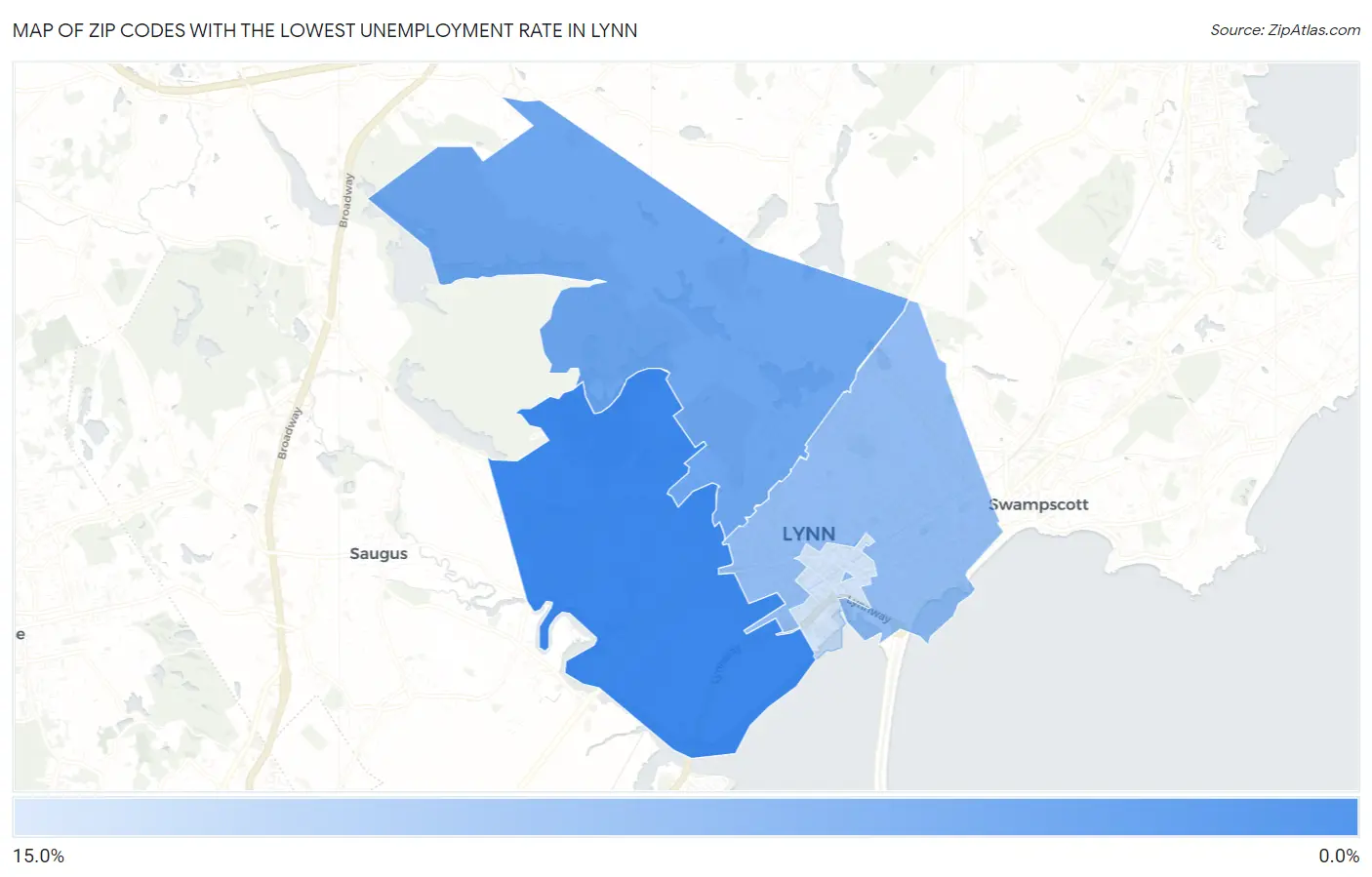 Zip Codes with the Lowest Unemployment Rate in Lynn Map