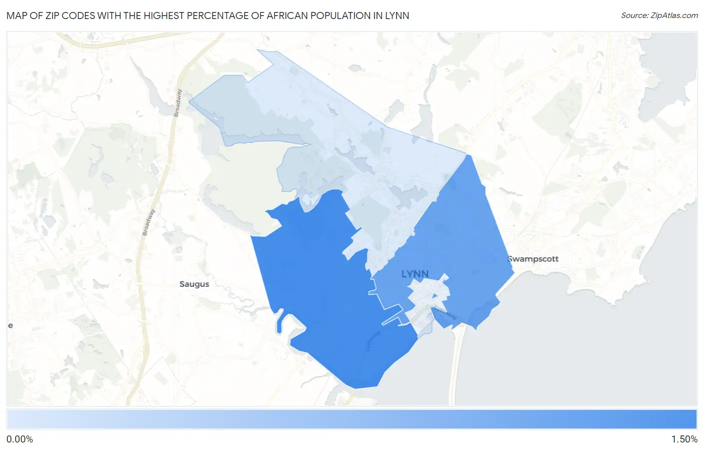 Zip Codes with the Highest Percentage of African Population in Lynn Map